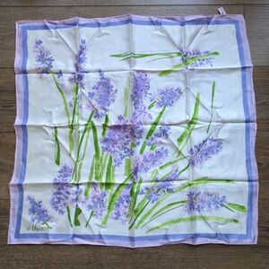 Vtg Vera Neumann Lilac Floral Scarf - White Purple Lavender Acetate Japan 24"